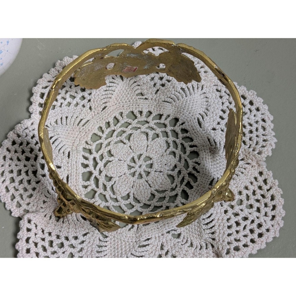 Vintage Crystal Bowl with‎ Brass Grape Stand, Made in India, Hollywood Regency - Picture 2 of 9